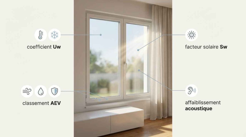 illustration d'une fenêtre en pvc avec ses performances énergétiques.
