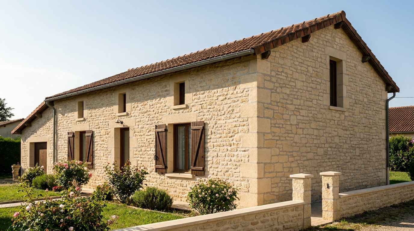 Façade en pierre rénovée par un enduiseur façadier