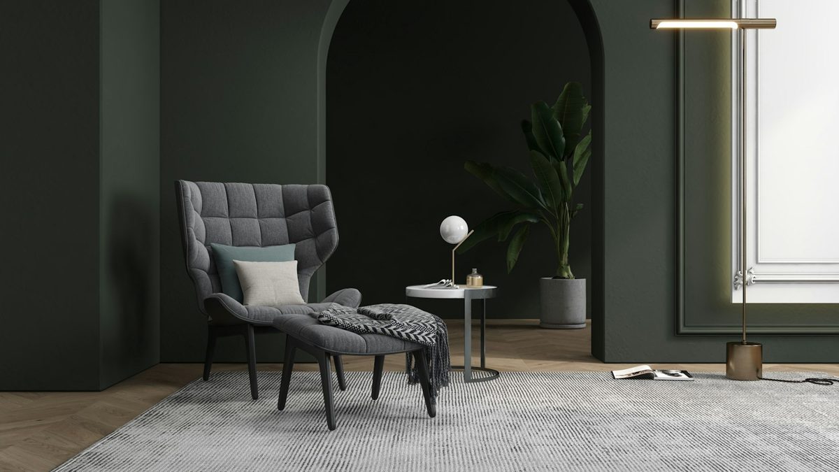 Fauteuil tapissé de tissu dans un salon, choix du tissu d'ameublement